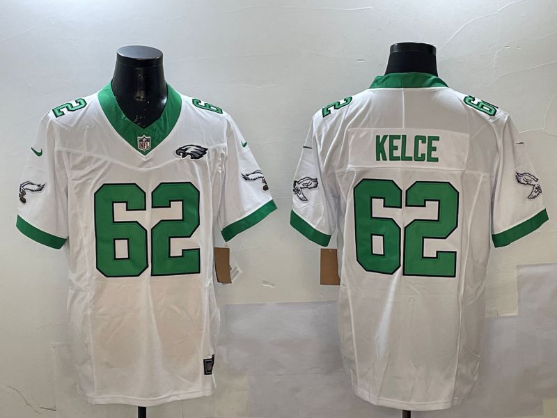 Men Philadelphia Eagles #62 Kelce White Retro three generations 2025 Nike Vapor Limited NFL Jersey style 4->philadelphia eagles->NFL Jersey